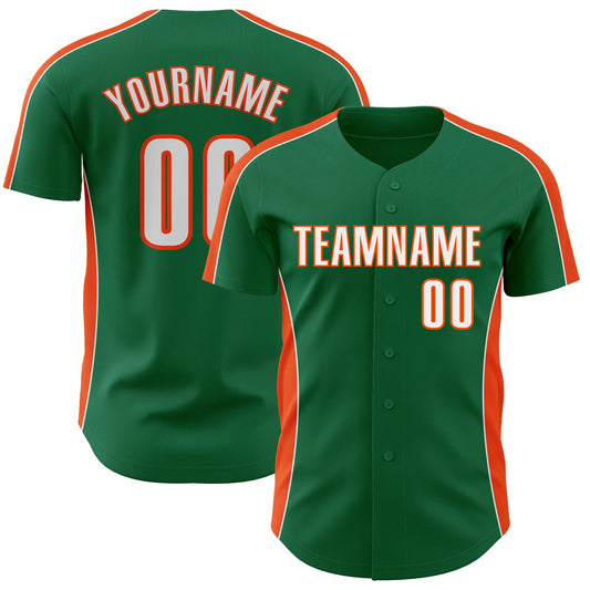 Custom Kelly Green White-Orange Classic Color Block Side Panel Stripe Authentic Baseball Jersey - Main View