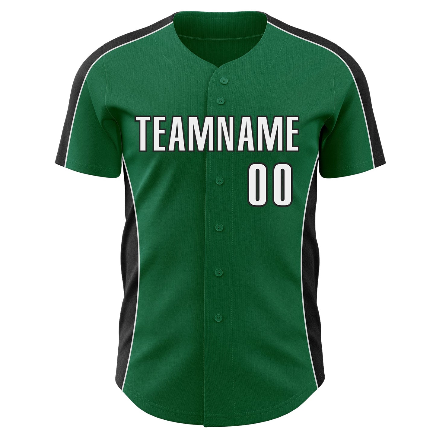 Custom Kelly Green White-Black Classic Color Block Side Panel Stripe Authentic Baseball Jersey view 2