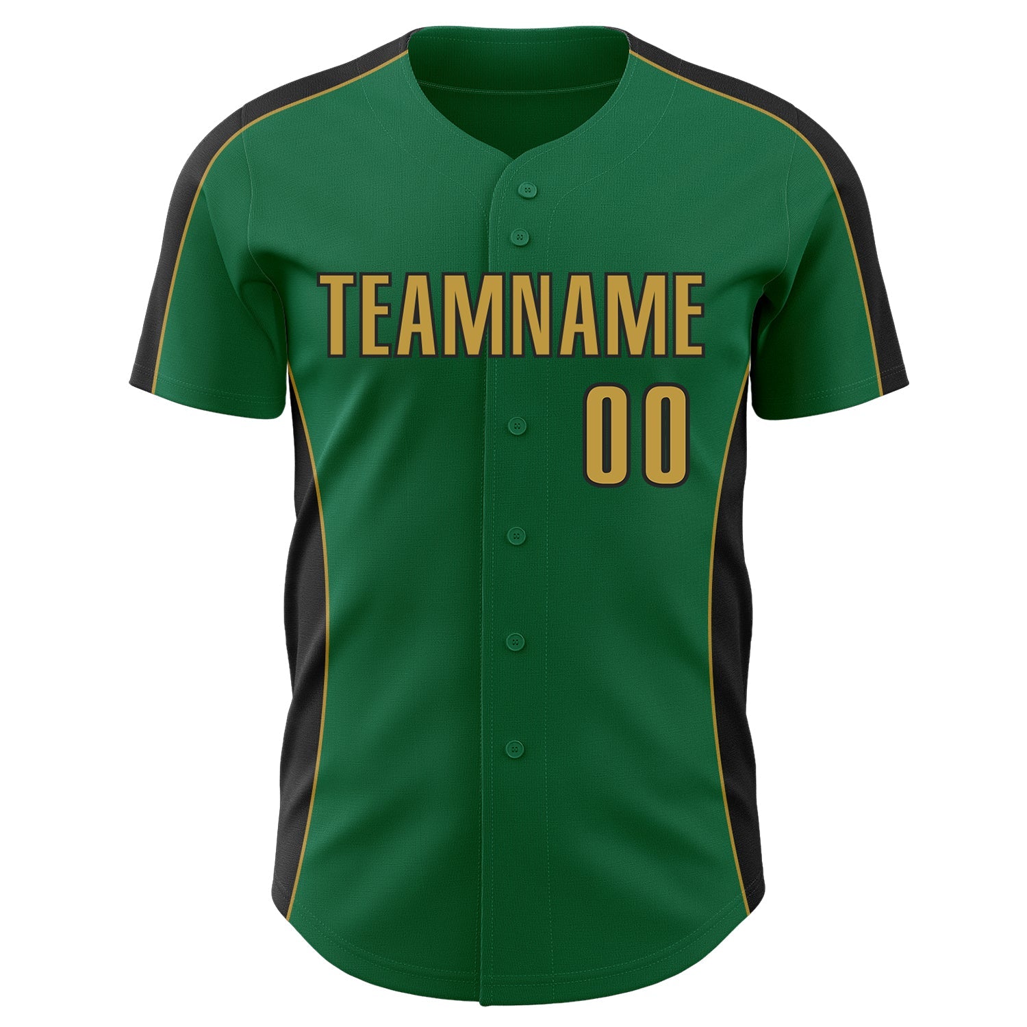 Custom Kelly Green Old Gold-Black Classic Color Block Side Panel Stripe Authentic Baseball Jersey view 2