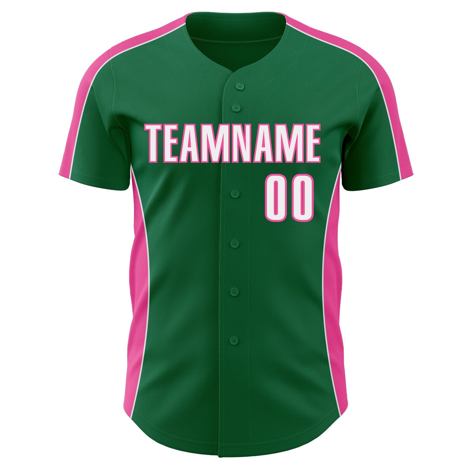Custom Kelly Green White-Pink Classic Color Block Side Panel Stripe Authentic Baseball Jersey view 2