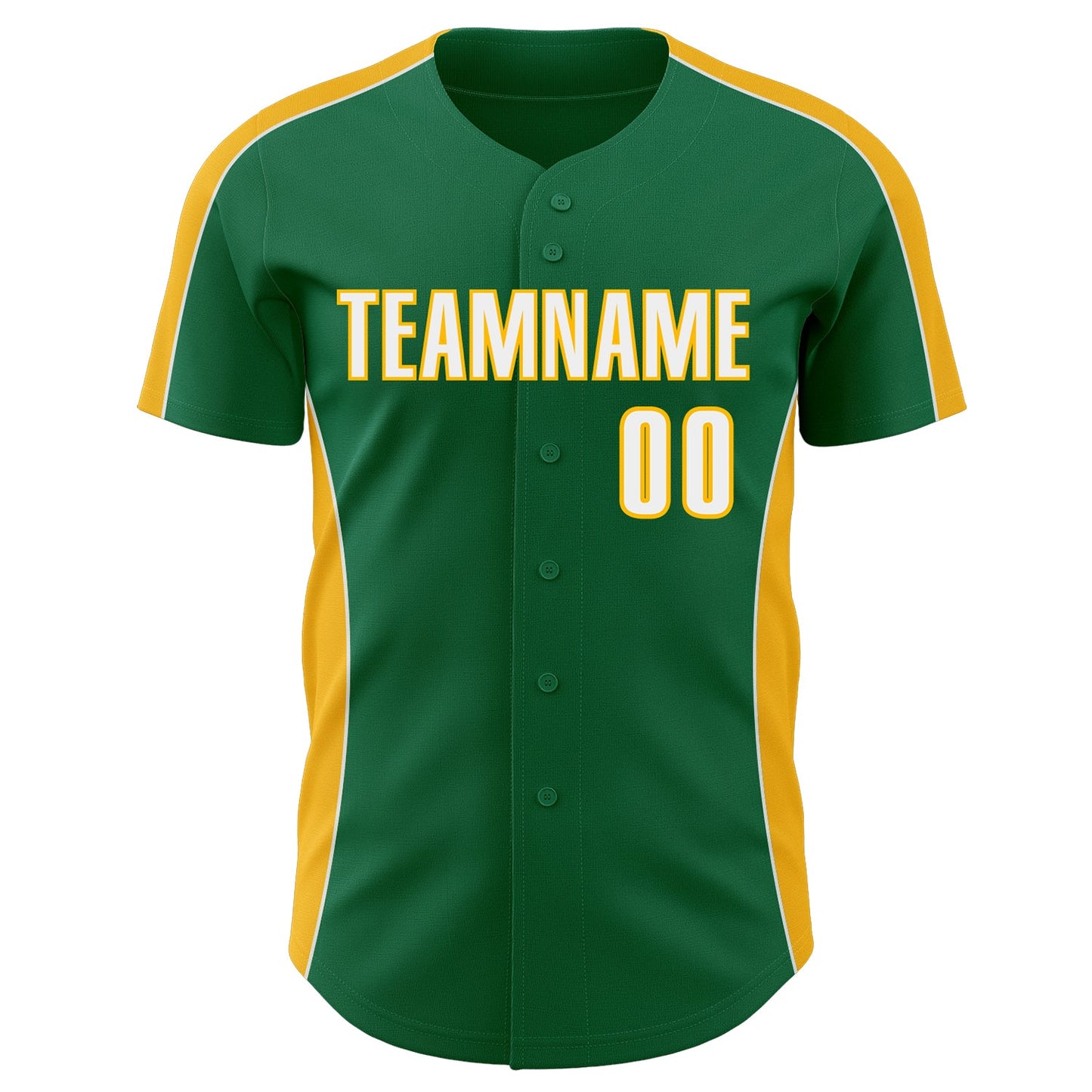 Custom Kelly Green White-Gold Classic Color Block Side Panel Stripe Authentic Baseball Jersey view 2