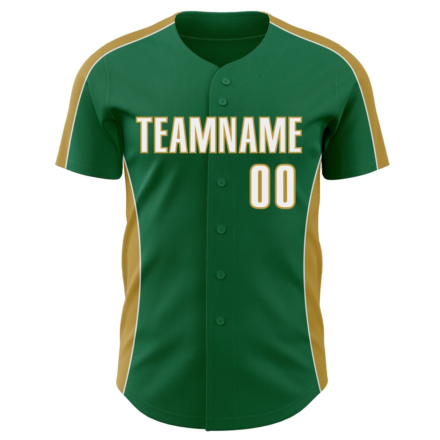 Custom Kelly Green White-Old Gold Classic Color Block Side Panel Stripe Authentic Baseball Jersey view 2