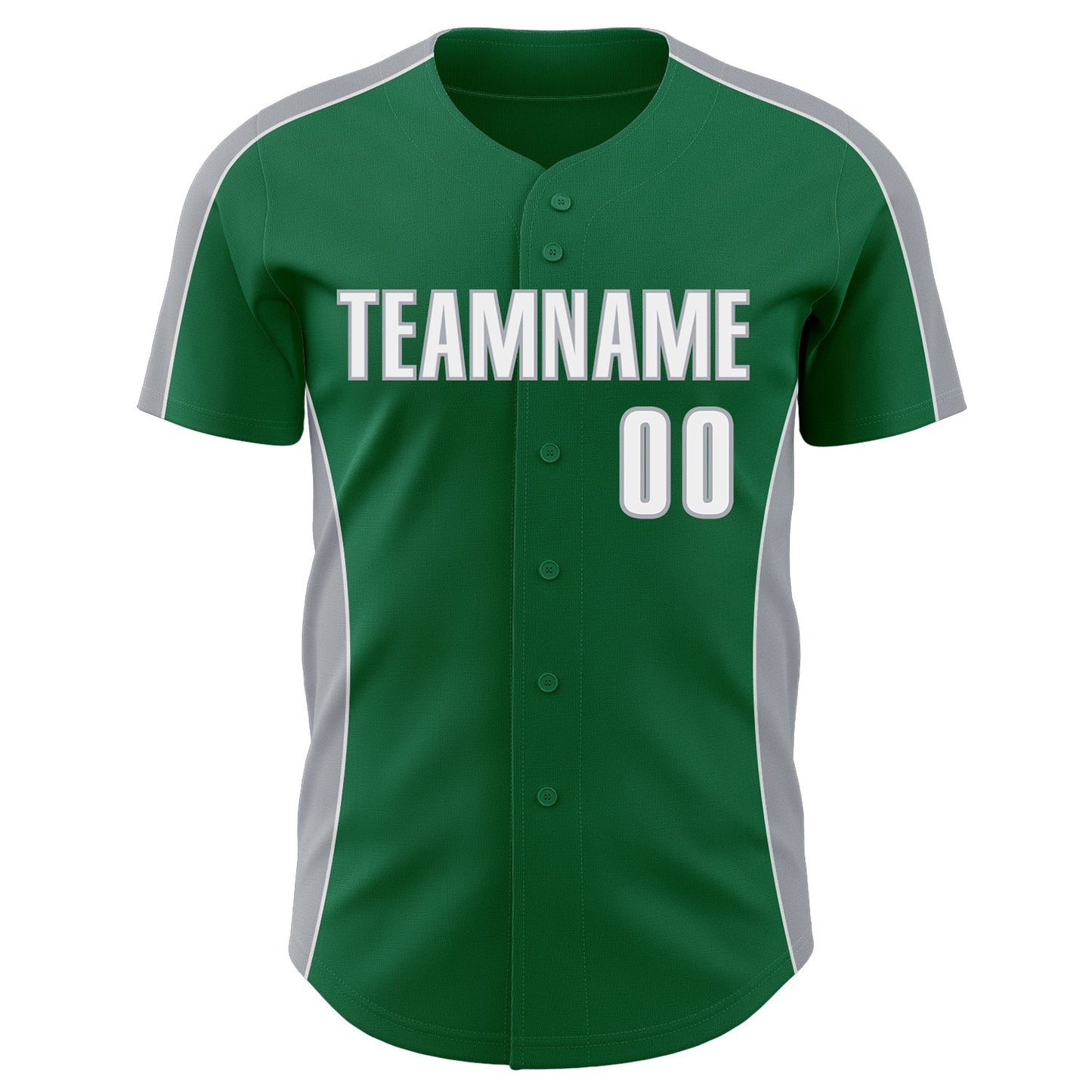 Custom Kelly Green White-Gray Classic Color Block Side Panel Stripe Authentic Baseball Jersey view 2