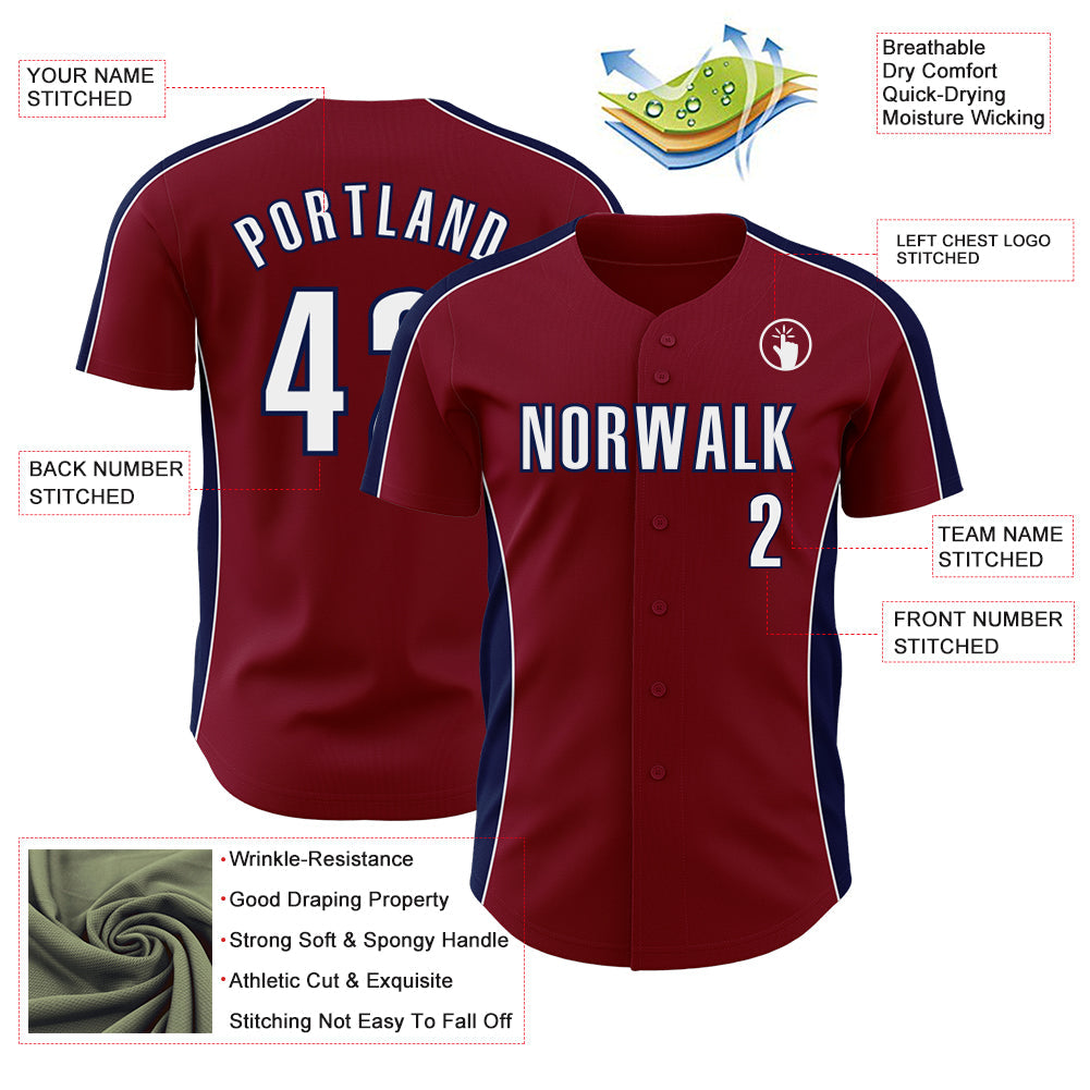 Custom Crimson White-Navy Classic Color Block Side Panel Stripe Authentic Baseball Jersey view 3