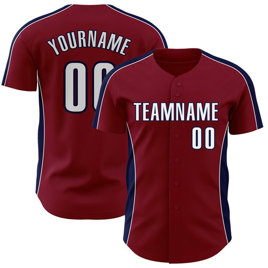 Custom Crimson White-Navy Classic Color Block Side Panel Stripe Authentic Baseball Jersey - Main View