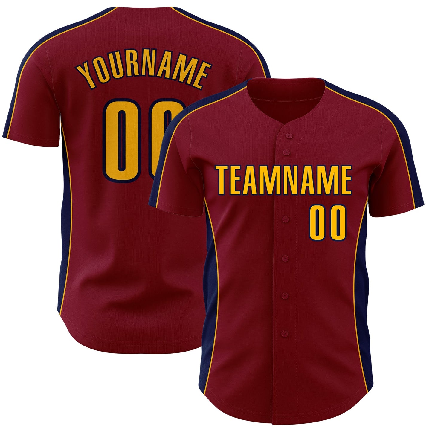 Custom Crimson Gold-Navy Classic Color Block Side Panel Stripe Authentic Baseball Jersey - Main View