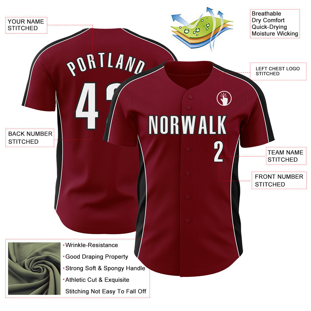 Custom Crimson White-Black Classic Color Block Side Panel Stripe Authentic Baseball Jersey view 3