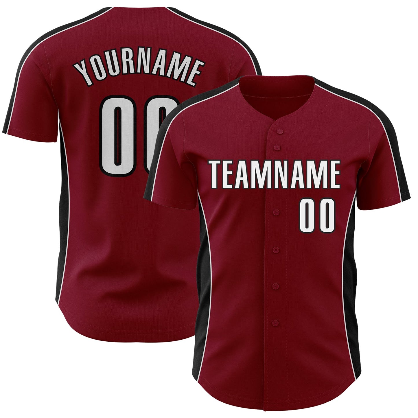 Custom Crimson White-Black Classic Color Block Side Panel Stripe Authentic Baseball Jersey - Main View