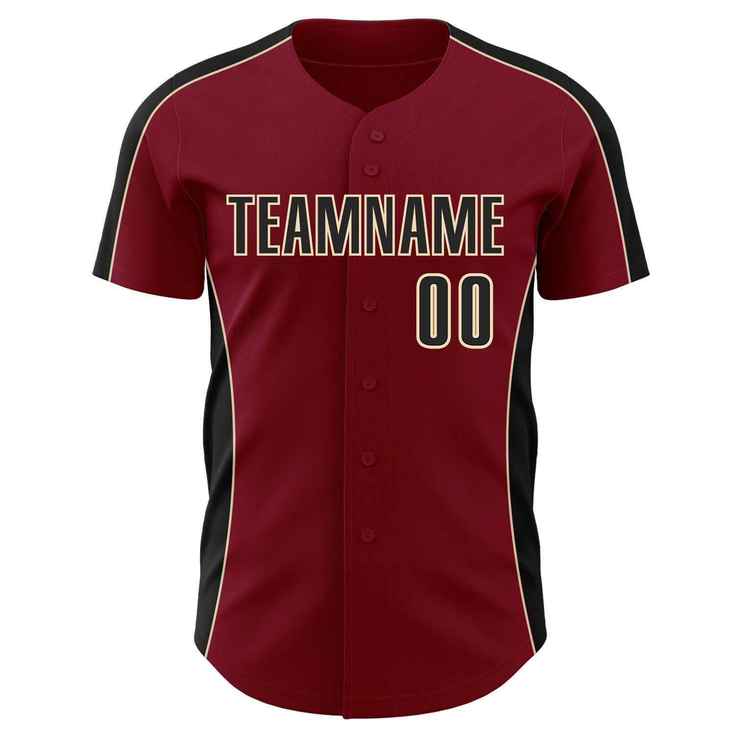 Custom Crimson Black-Cream Classic Color Block Side Panel Stripe Authentic Baseball Jersey view 2