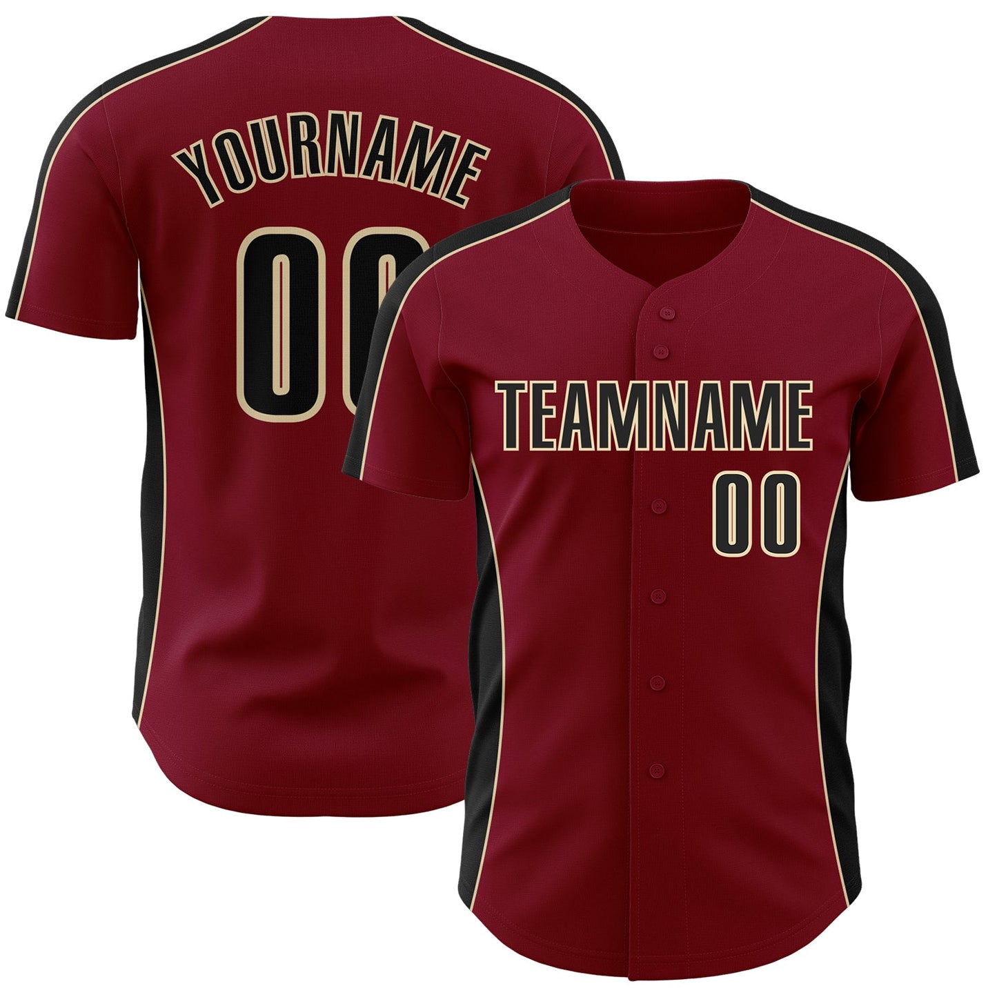 Custom Crimson Black-Cream Classic Color Block Side Panel Stripe Authentic Baseball Jersey - Main View
