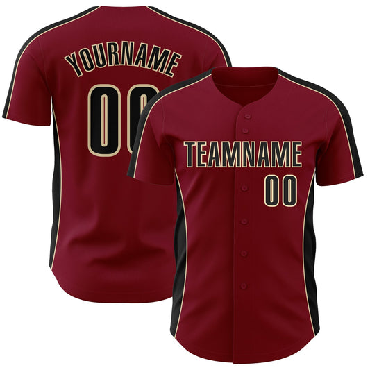 Custom Crimson Black-Cream Classic Color Block Side Panel Stripe Authentic Baseball Jersey - Main View