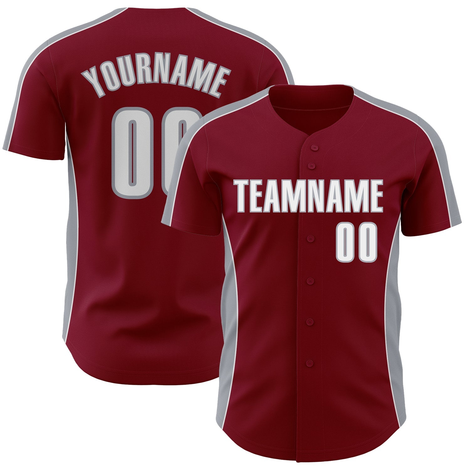 Custom Crimson White-Gray Classic Color Block Side Panel Stripe Authentic Baseball Jersey - Main View