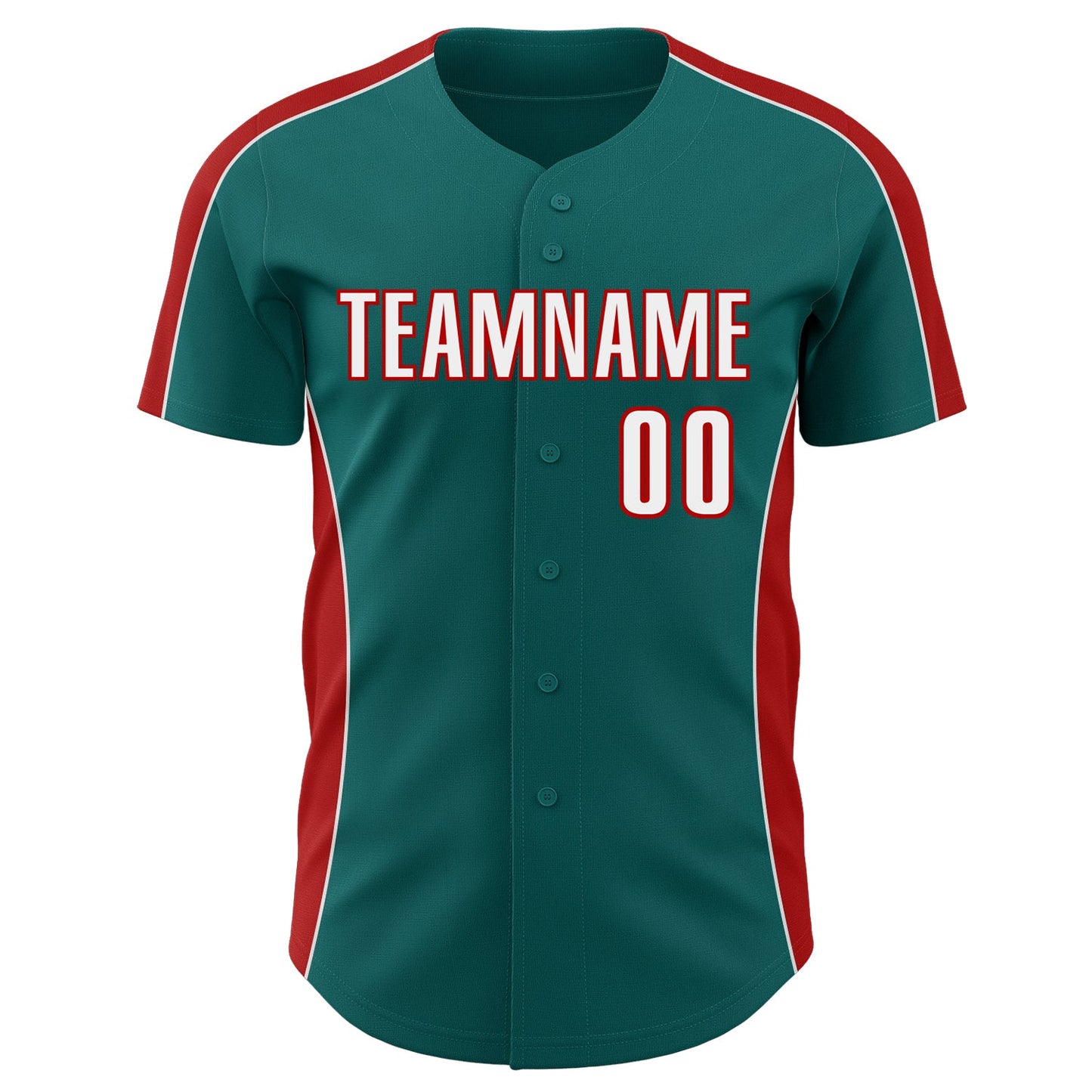 Custom Teal White-Red Classic Color Block Side Panel Stripe Authentic Baseball Jersey view 2