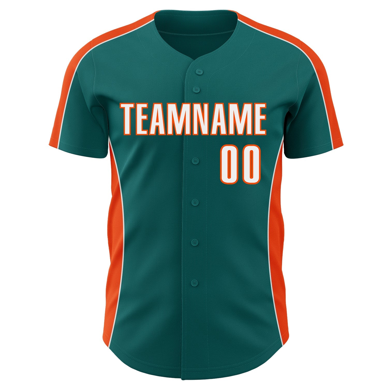 Custom Teal White-Orange Classic Color Block Side Panel Stripe Authentic Baseball Jersey view 2