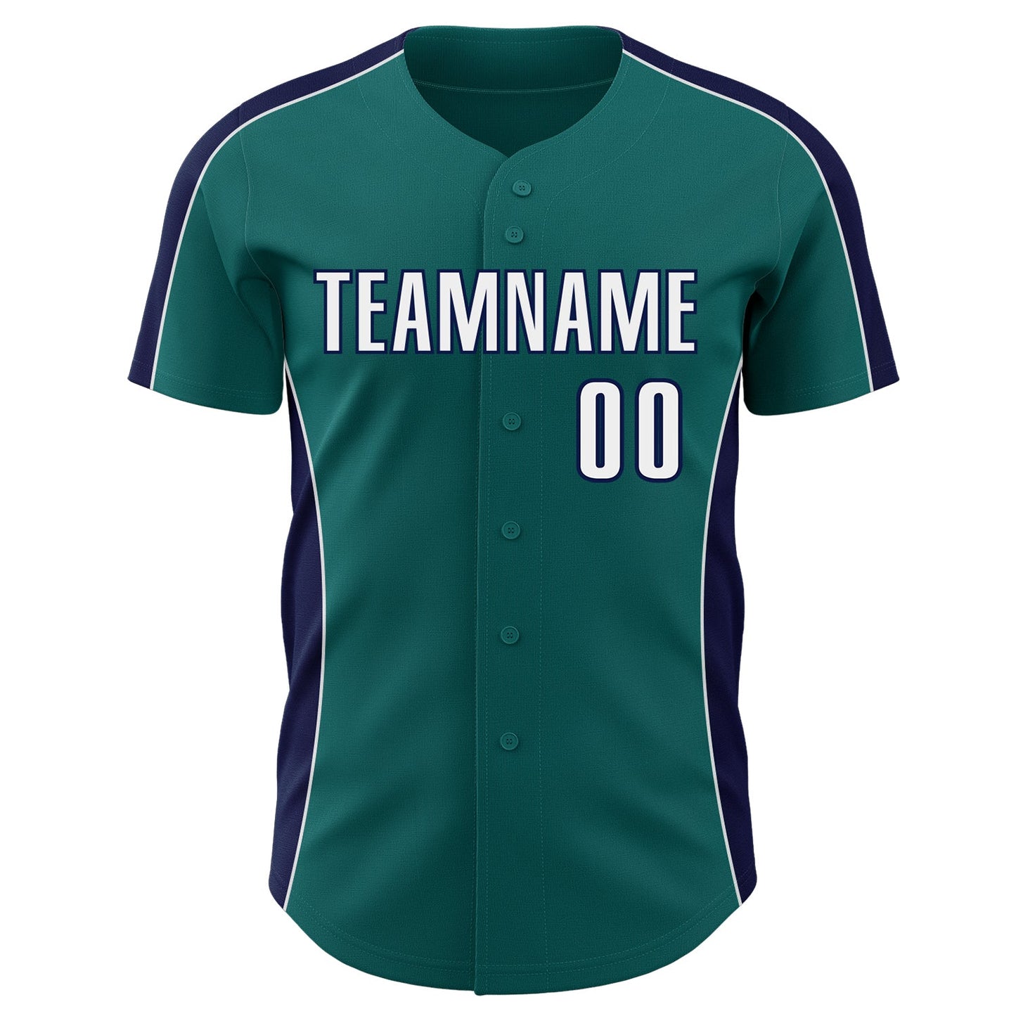 Custom Teal White-Navy Classic Color Block Side Panel Stripe Authentic Baseball Jersey view 2