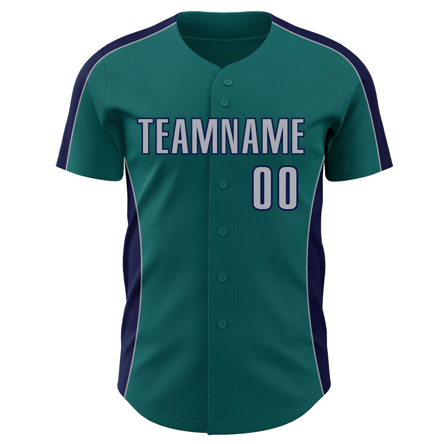 Custom Teal Gray-Navy Classic Color Block Side Panel Stripe Authentic Baseball Jersey view 2