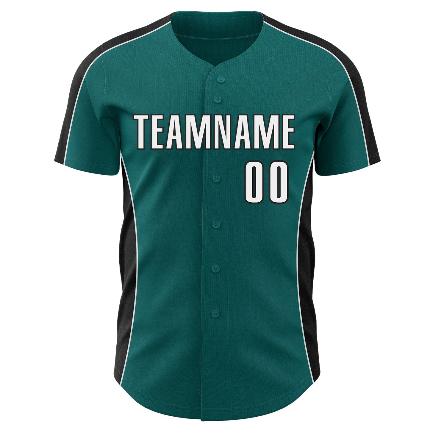 Custom Teal White-Black Classic Color Block Side Panel Stripe Authentic Baseball Jersey view 2