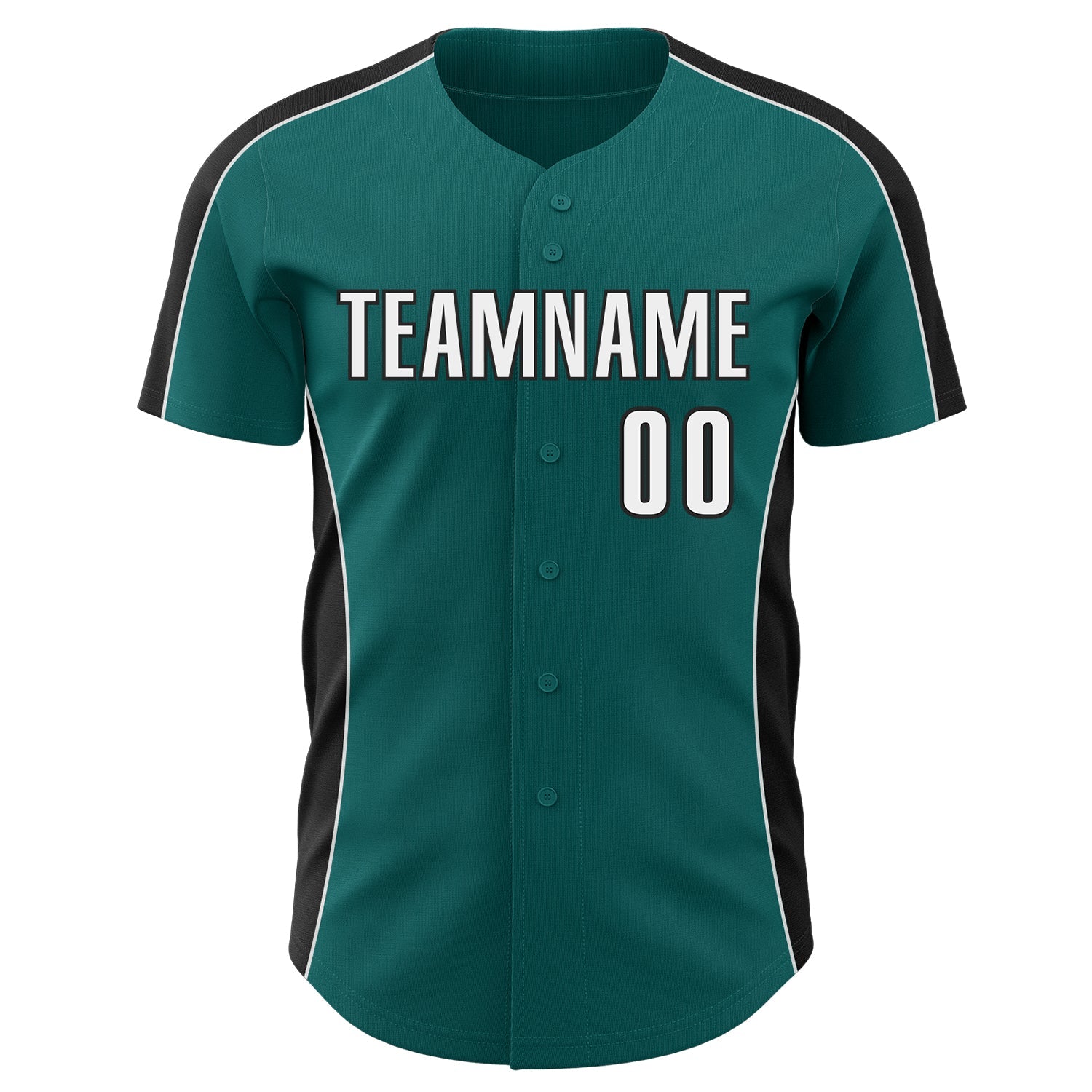 Custom Teal White-Black Classic Color Block Side Panel Stripe Authentic Baseball Jersey view 2