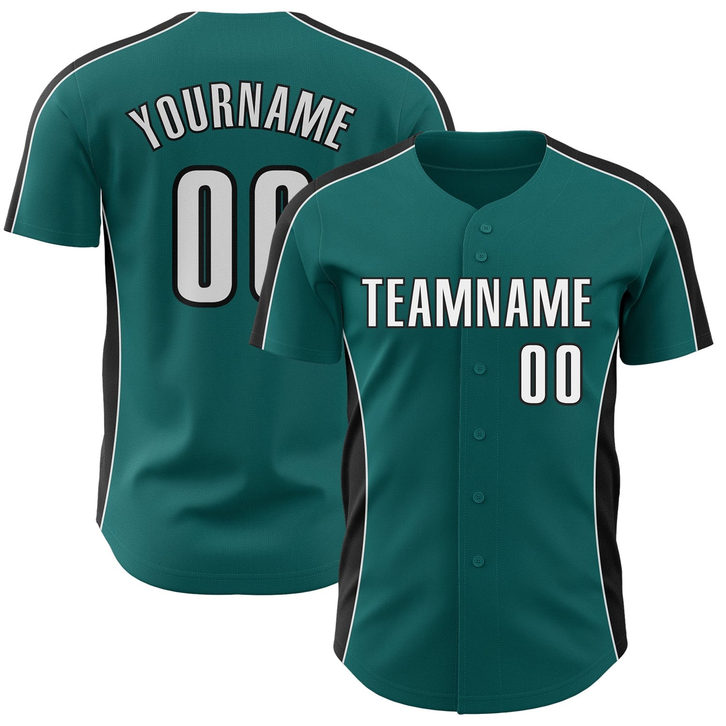 Custom Teal White-Black Classic Color Block Side Panel Stripe Authentic Baseball Jersey - Main View