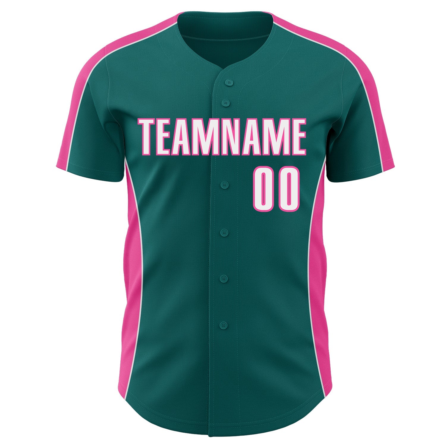 Custom Teal White-Pink Classic Color Block Side Panel Stripe Authentic Baseball Jersey view 2