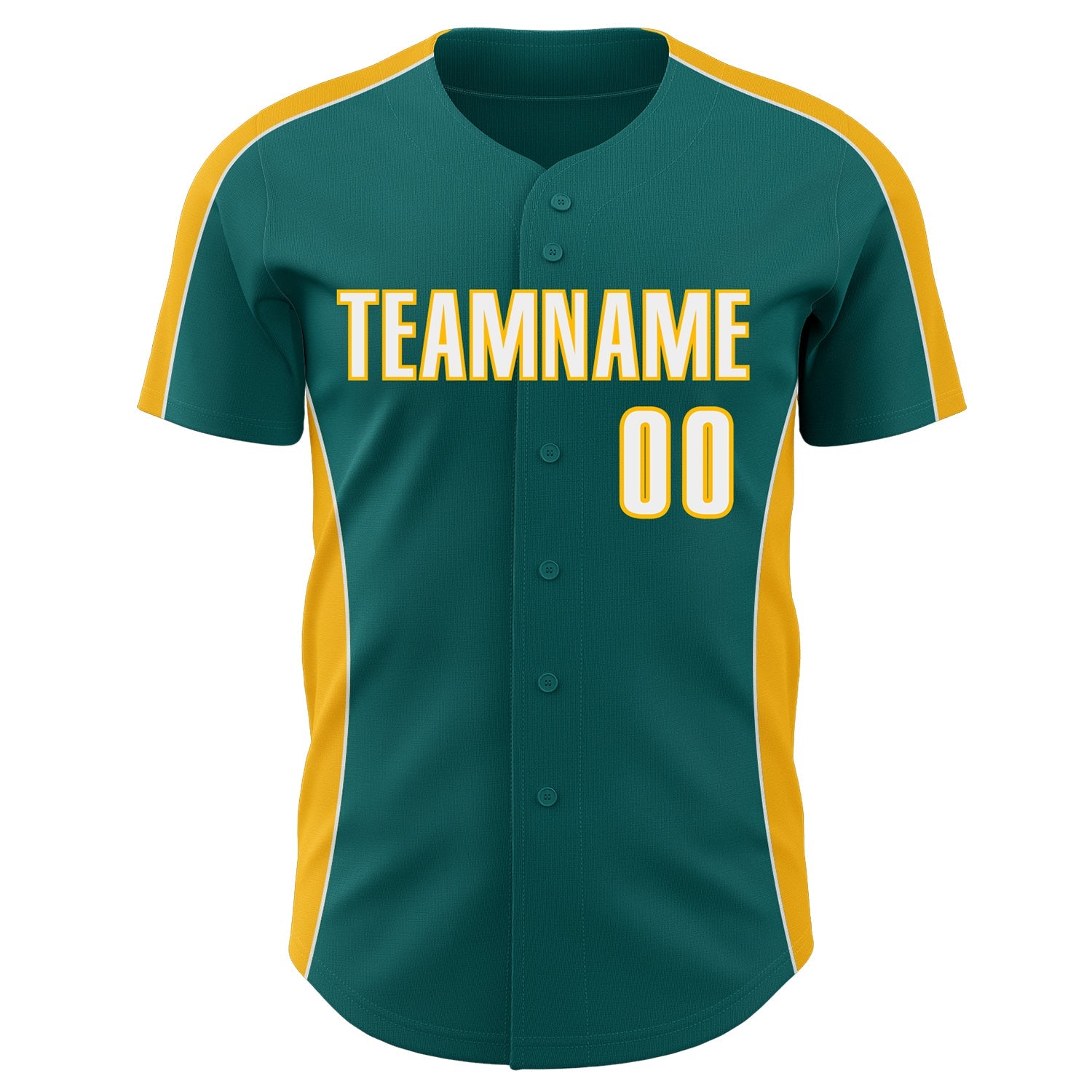 Custom Teal White-Gold Classic Color Block Side Panel Stripe Authentic Baseball Jersey view 2