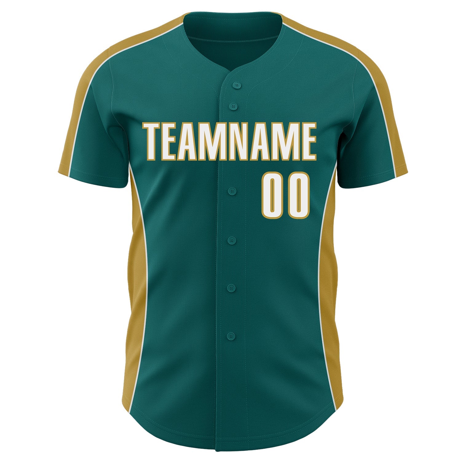Custom Teal White-Old Gold Classic Color Block Side Panel Stripe Authentic Baseball Jersey view 2