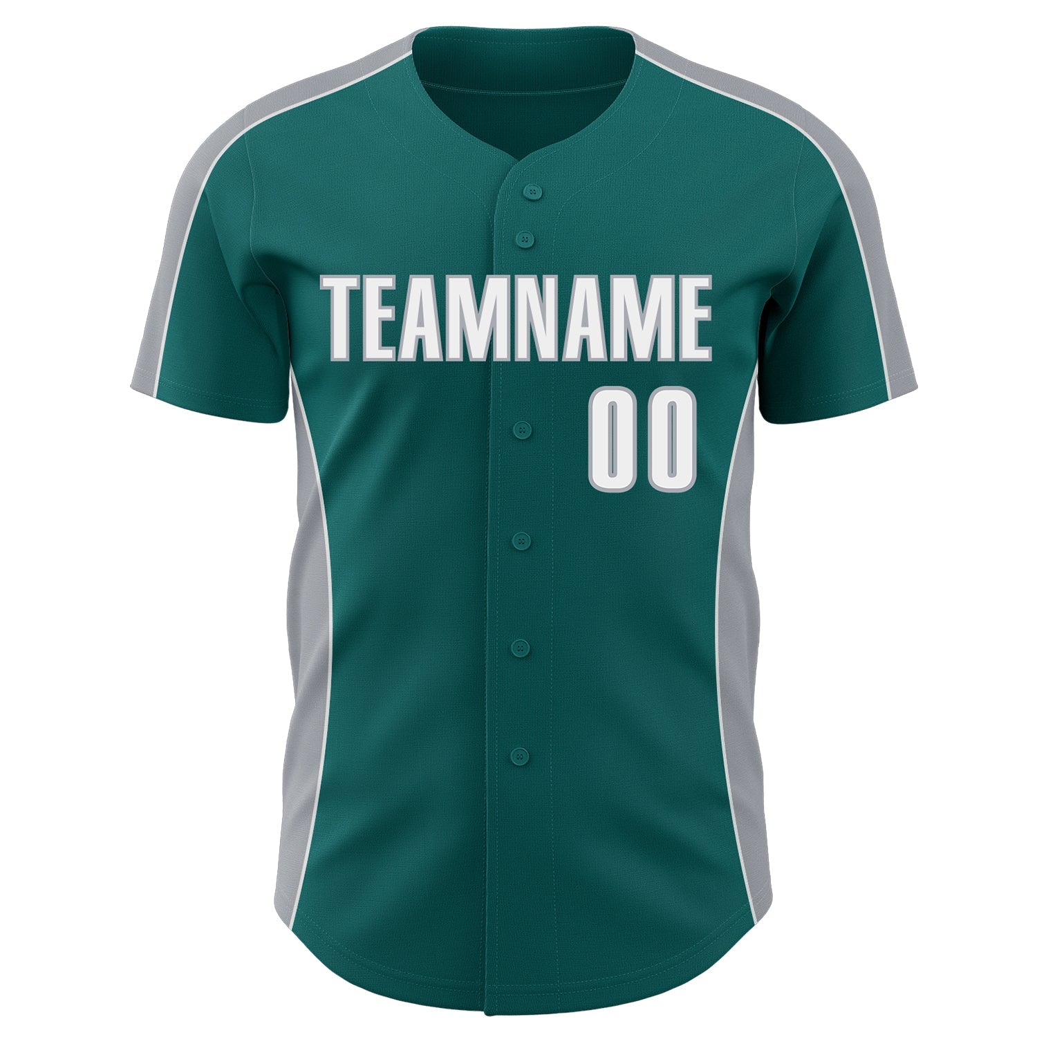Custom Teal White-Gray Classic Color Block Side Panel Stripe Authentic Baseball Jersey view 2