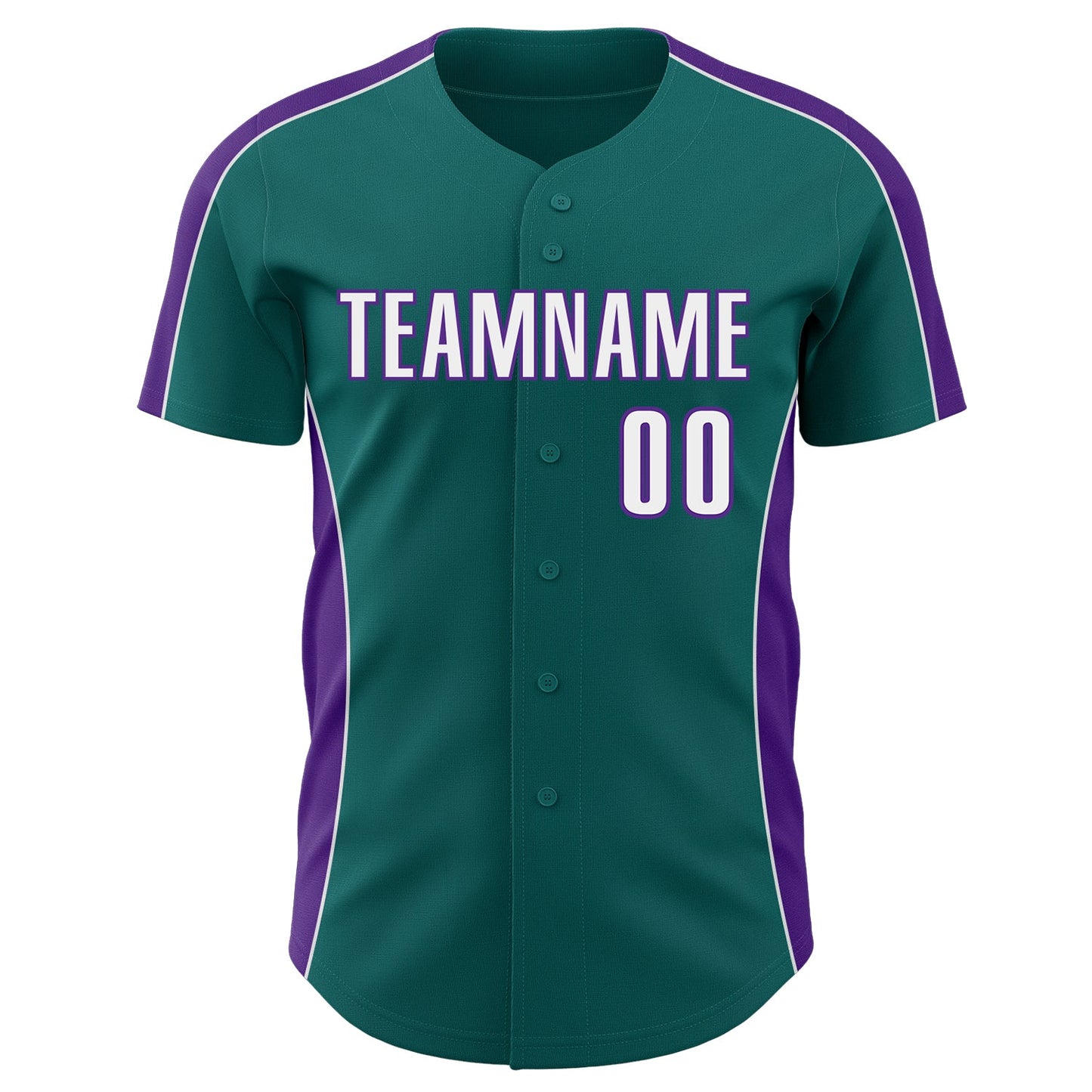 Custom Teal White-Purple Classic Color Block Side Panel Stripe Authentic Baseball Jersey view 2