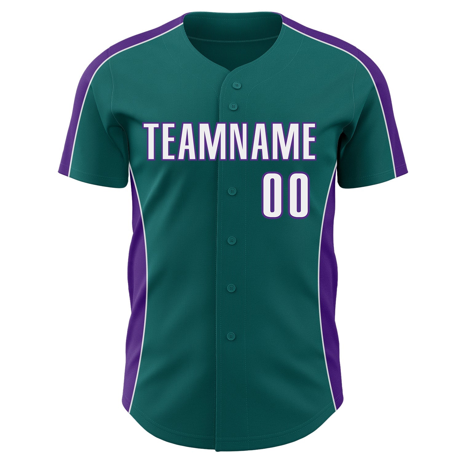 Custom Teal White-Purple Classic Color Block Side Panel Stripe Authentic Baseball Jersey view 2