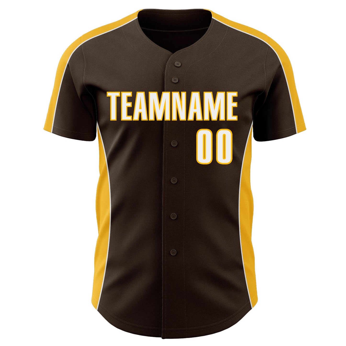 Custom Brown White-Gold Classic Color Block Side Panel Stripe Authentic Baseball Jersey view 2