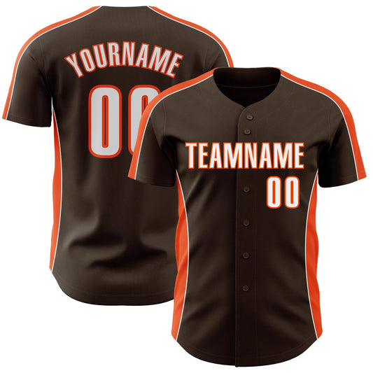 Custom Brown White-Orange Classic Color Block Side Panel Stripe Authentic Baseball Jersey - Main View