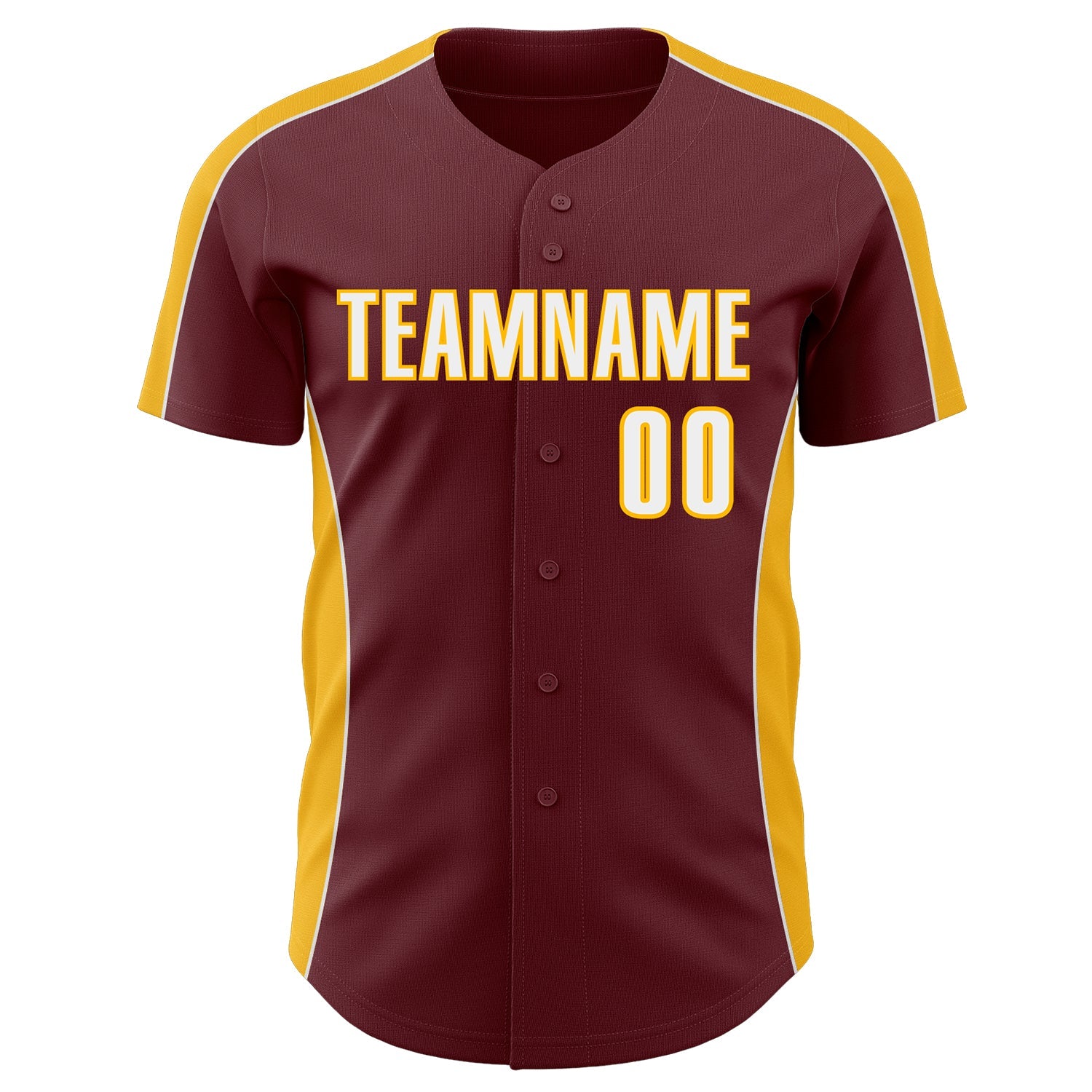 Custom Burgundy White-Gold Classic Color Block Side Panel Stripe Authentic Baseball Jersey view 2