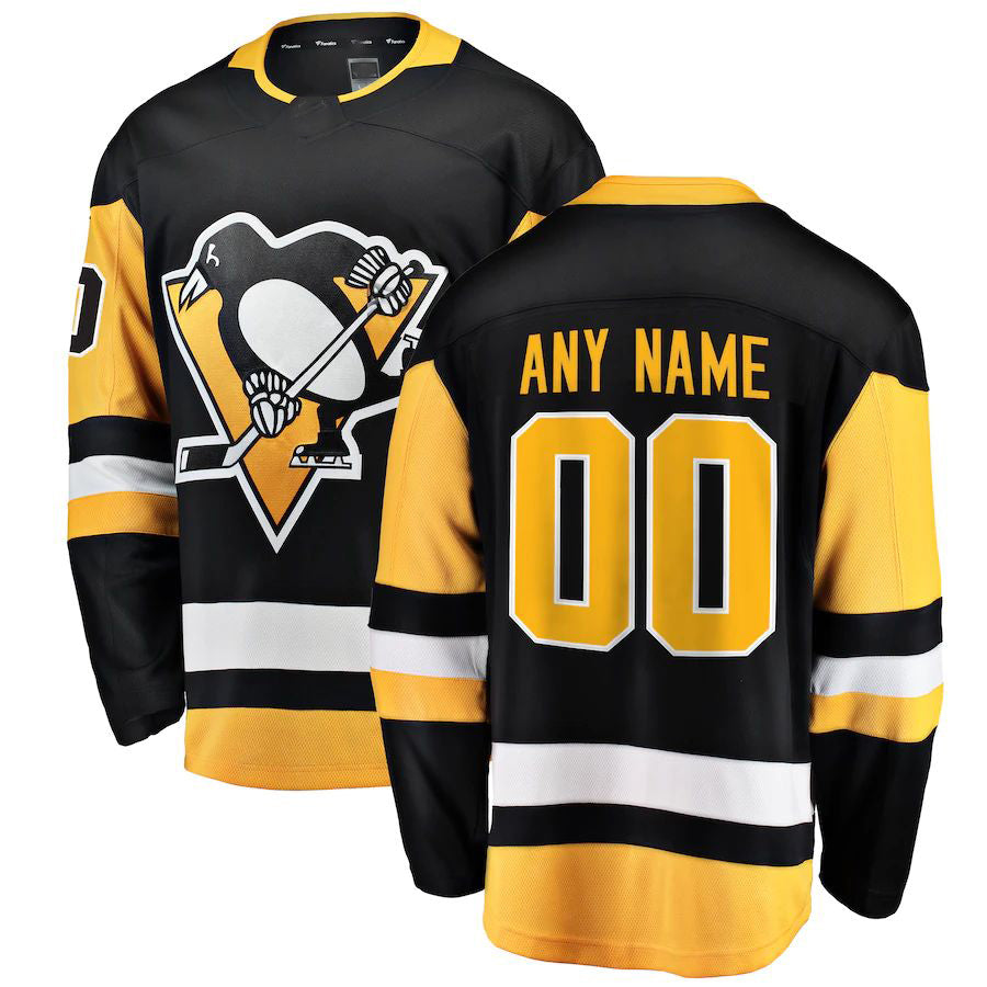 Custom P.Penguins Fanatics Branded Home Breakaway Black Stitched American Hockey Jerseys - Main View
