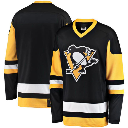P.Penguins Fanatics Branded Premier Breakaway Heritage Blank Jersey Black Stitched American Hockey Jerseys - Main View