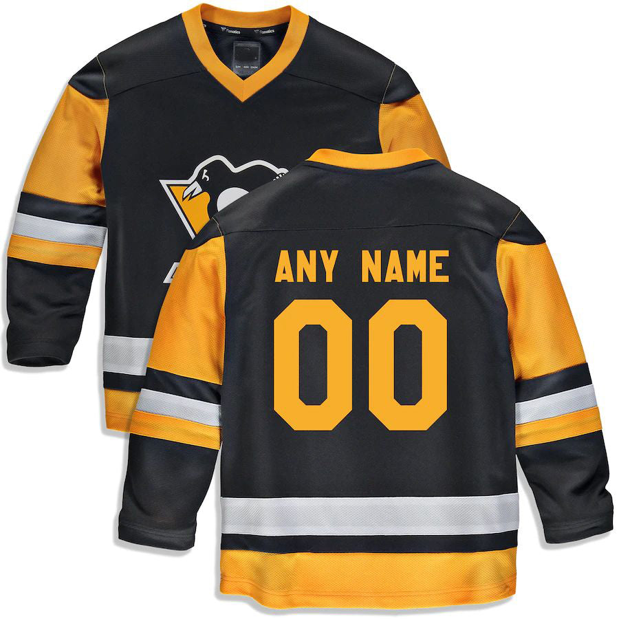 Custom P.Penguins Fanatics Branded Home Replica Custom Jersey Black Stitched American Hockey Jerseys - Main View