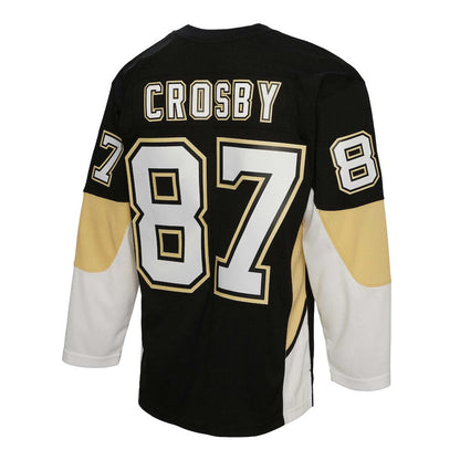 P.Penguins #87 Sidney Crosby Mitchell & Ness Captain Patch 2008-09 Blue Line Player Jersey - Black Stitched American Hockey Jerseys - Main View