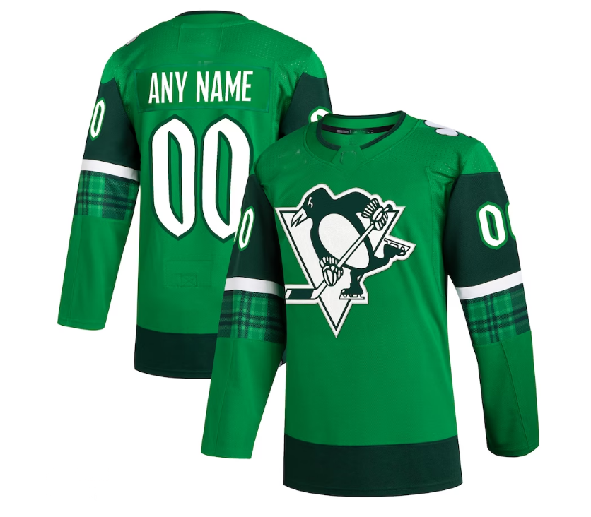 Custom P.Penguins 2023 St. Patrick's Day Primegreen Authentic Jersey - Kelly Green Stitched American Hockey Jerseys - Main View