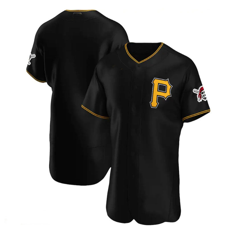 Pittsburgh Pirates Alternate Authentic Team Logo Jersey - Black Baseball Jerseys - Main View