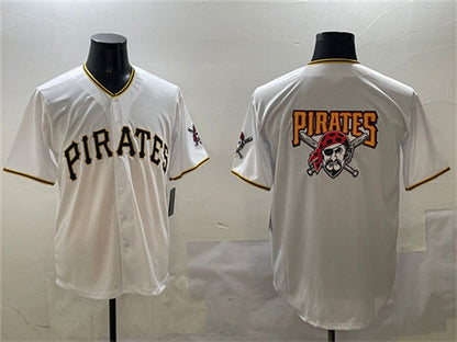 Pittsburgh Pirates Team Big Logo White Home Limited Stitched Baseball Jersey - Main View