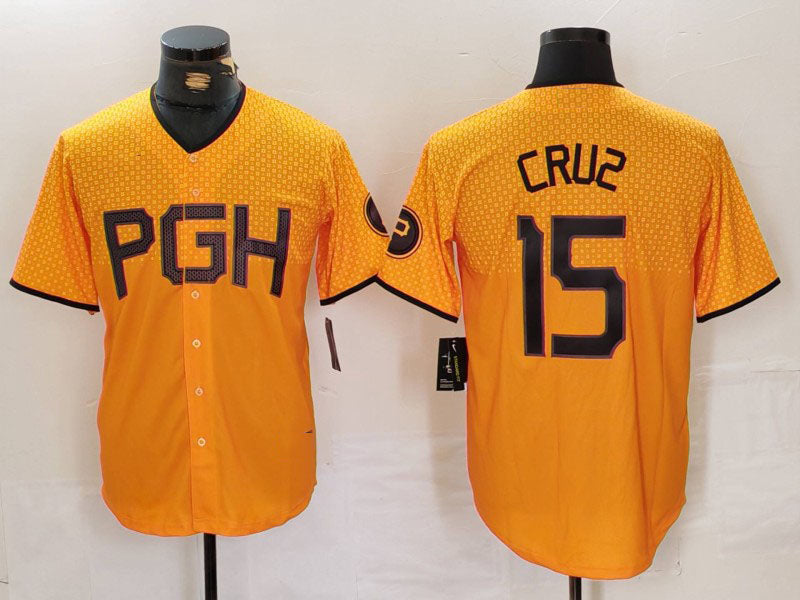 Pittsburgh Pirates #15 Oneil Cruz Yellow 2023 City Connect Stitched Baseball Jersey - Main View