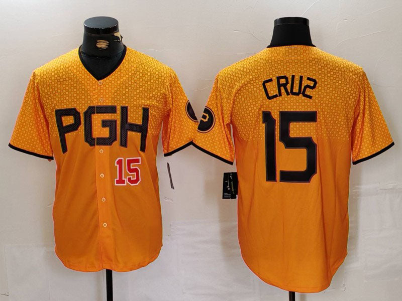 Pittsburgh Pirates #15 Oneil Cruz Yellow 2023 City Connect Stitched Baseball Jersey - Main View