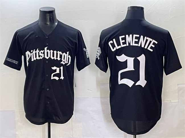 Pittsburgh Pirates #21 Roberto Clemente Black 'Gothic Steel City Edition' Vapor Limited Stitched Baseball Jersey - Main View