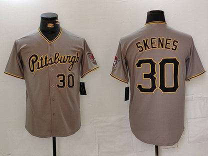 Pittsburgh Pirates #30 Paul Skenes Number Grey Stitched Baseball Jersey - Main View