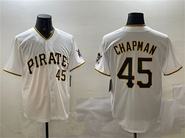 Pittsburgh Pirates #45 Aroldis Chapman White Home Limited Stitched Baseball Jersey - Main View