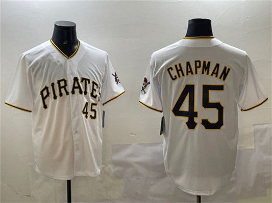 Pittsburgh Pirates #45 Aroldis Chapman White Home Limited Stitched Baseball Jersey - Main View