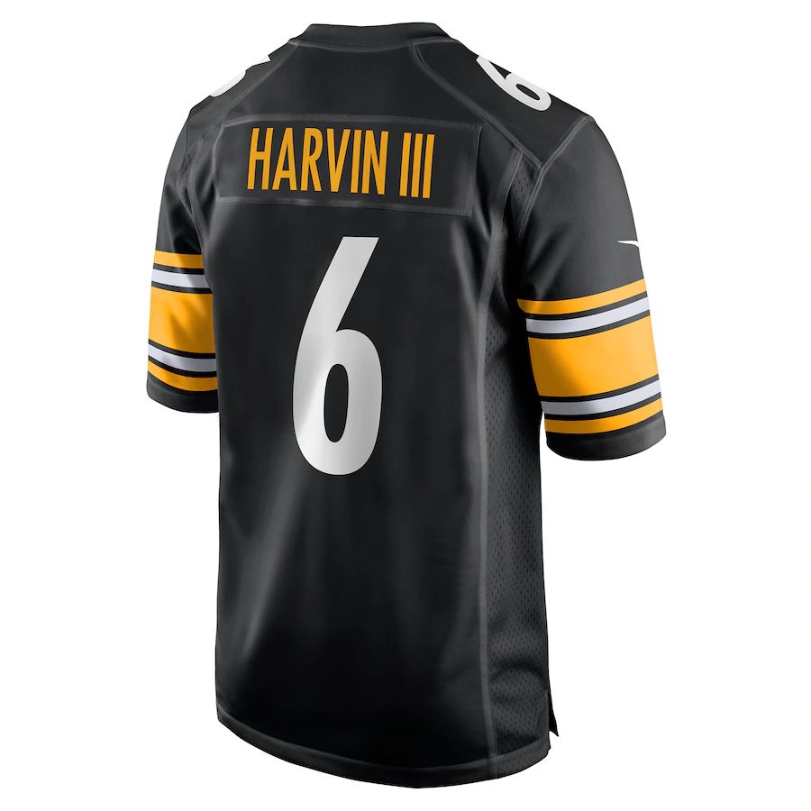 P.Steelers #6 Pressley Harvin III Black Game Jersey Stitched American Football Jerseys - Main View