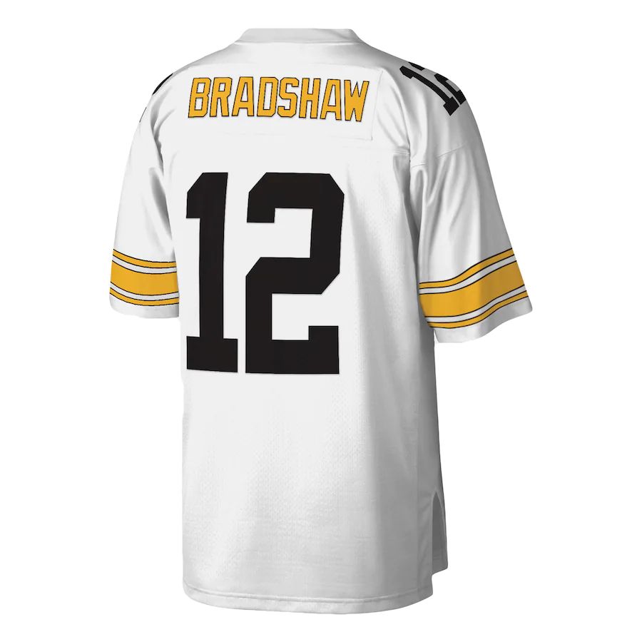 P.Steelers #12 Terry Bradshaw Mitchell & Ness White Legacy Replica Jersey Stitched American Football Jerseys - Main View