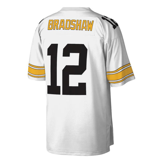 P.Steelers #12 Terry Bradshaw Mitchell & Ness White Legacy Replica Jersey Stitched American Football Jerseys - Main View