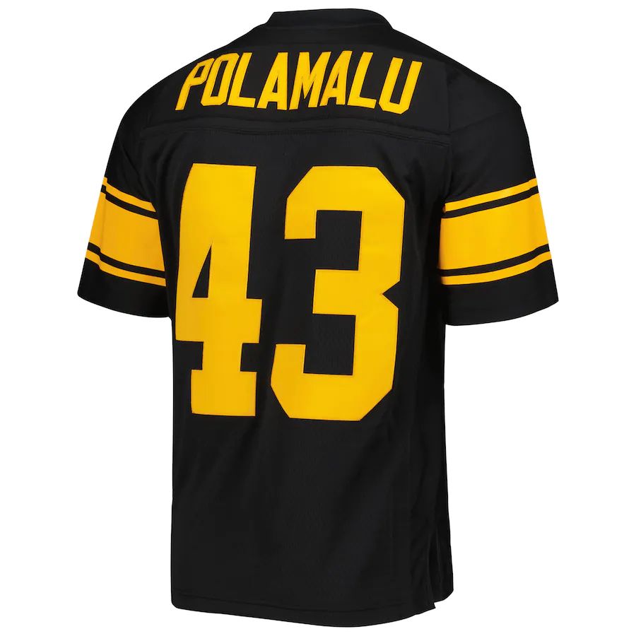 P.Steelers #43 Troy Polamalu Mitchell & Ness Black Alternate 2008 Legacy Replica Jersey Stitched American Football Jerseys - Main View