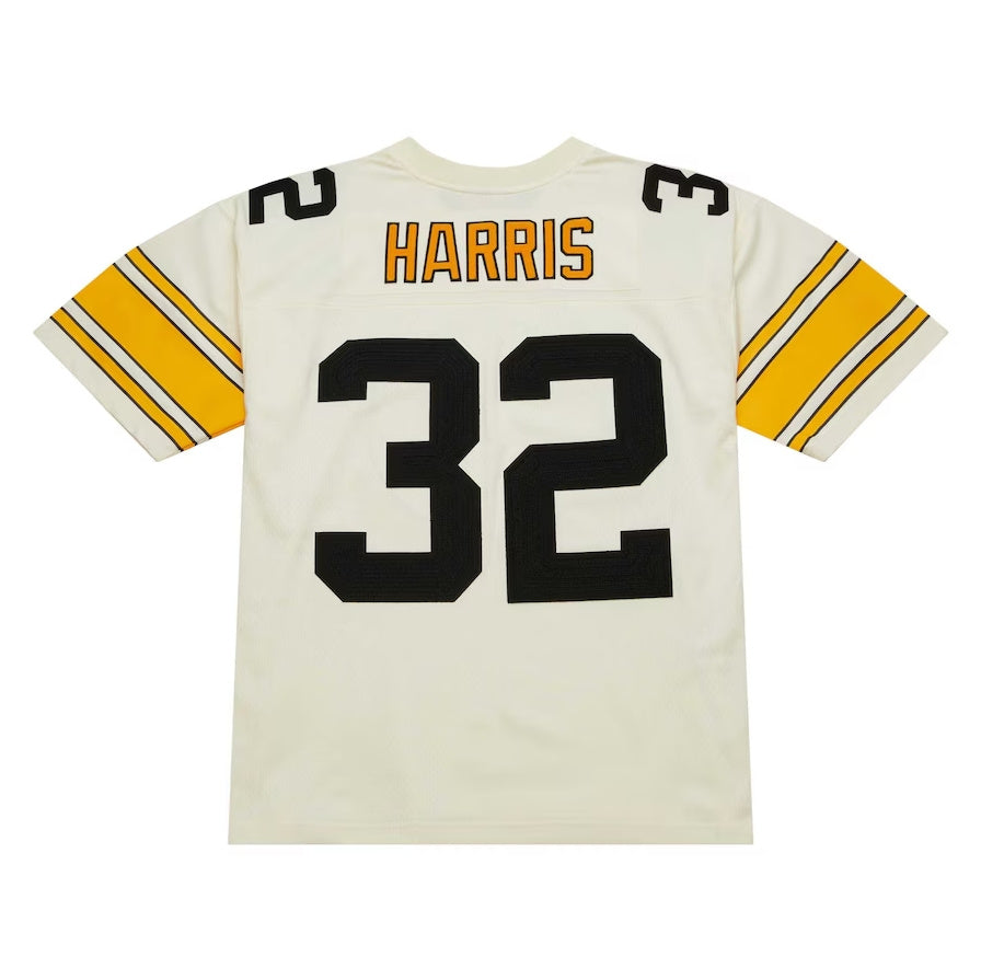 P.Steelers #32 Franco Harris Mitchell & Ness Chainstitch Legacy Jersey - Cream Stitched American Football Jerseys - Main View